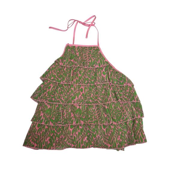 Trina Turk Womens Large Petal Print Plissé Ruffle Halter Top in Pink Dawn NEW - Picture 2 of 11